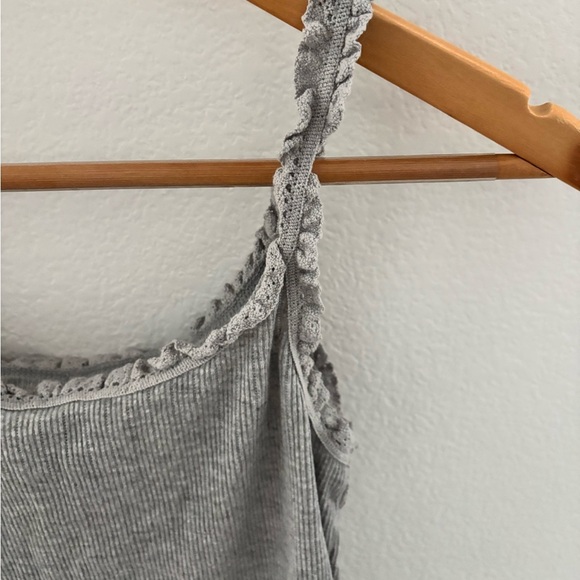 Cropped ribbed grey tank top in size medium with crochet lace detail and bow! - Picture 5 of 5